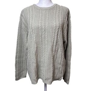 Vtg Lands End Cable Knit Sweater M Linen Cotton Beige Drifter Grandmillennial